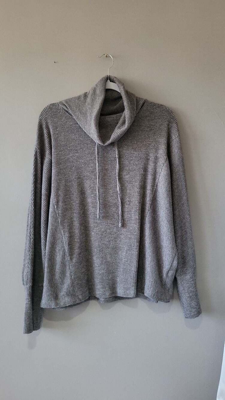 Simply Vera Vera Wang Grey Ribbed Cowl Neck Drawstring Top XXL